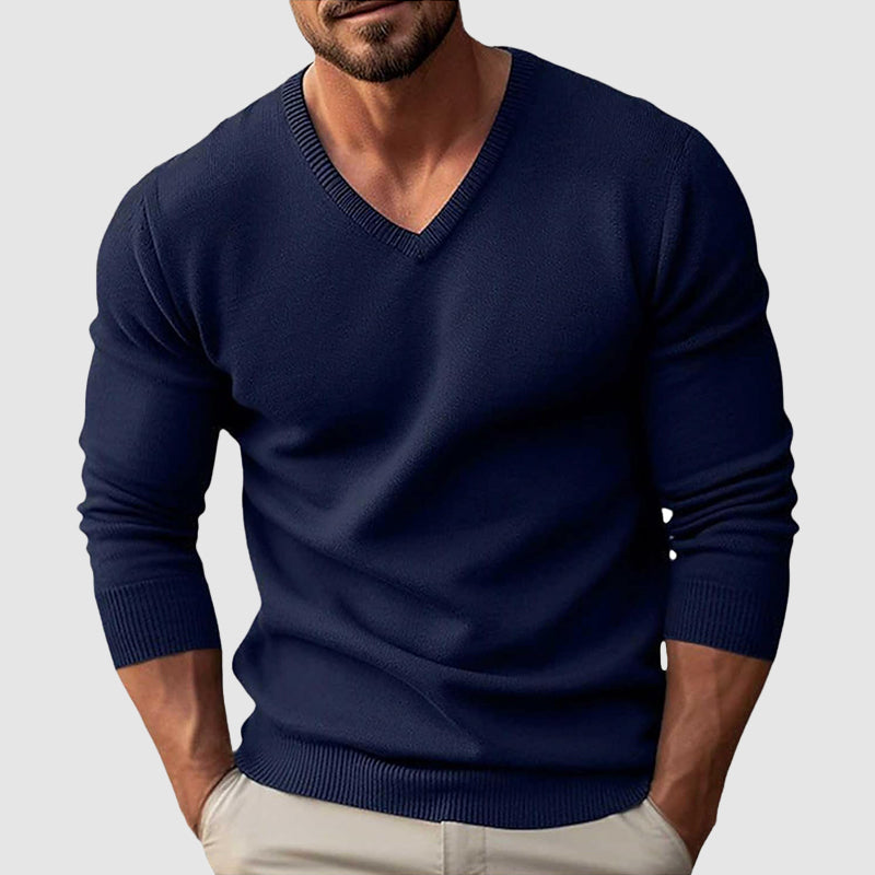 Men’s Slim-Fit Knit Sweater with V-Neckline