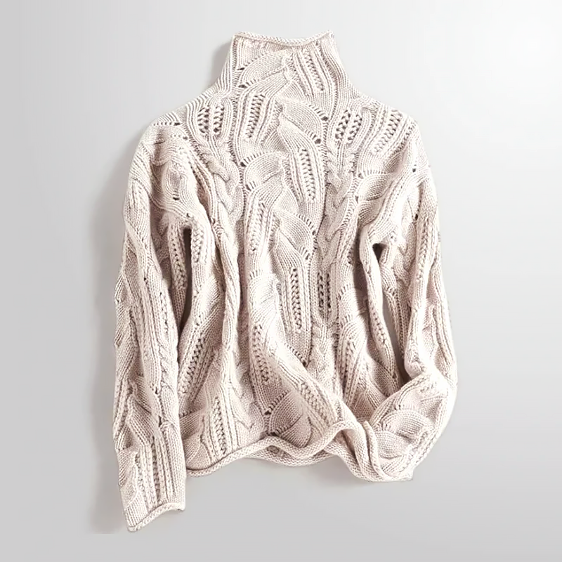 Women’s Cashmere Turtleneck with Combined Knit Patterns