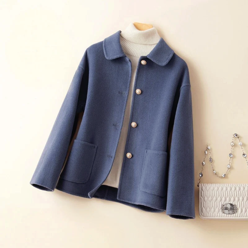 Women’s Double-Faced Wool Coat with Round Collar