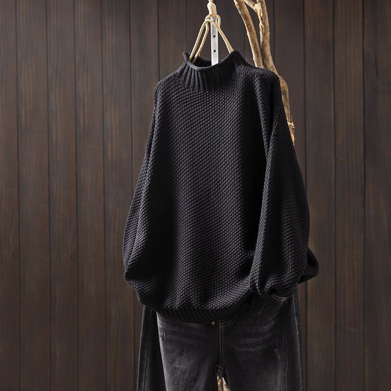 Women’s Relaxed Fit High-Neck Sweater with Textured Knit