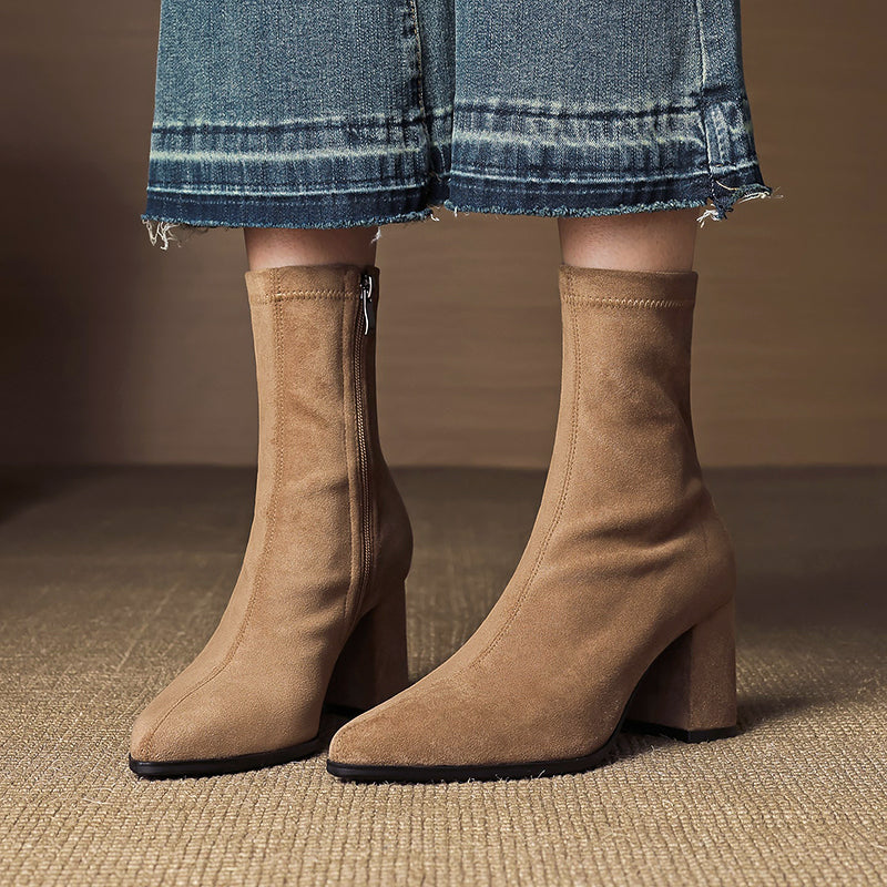 Women’s Suede Leather Ankle Boots with Block Heel