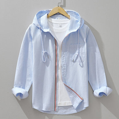 Cotton Hooded Shirt with Zipper Closure