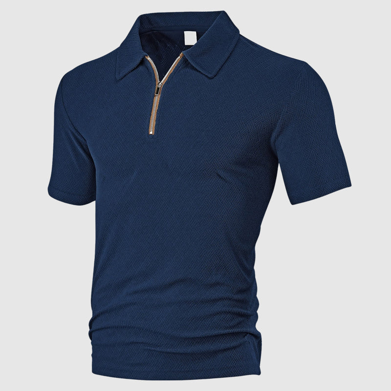 Frank Hardy Textured Zip-Neck Polo Shirt