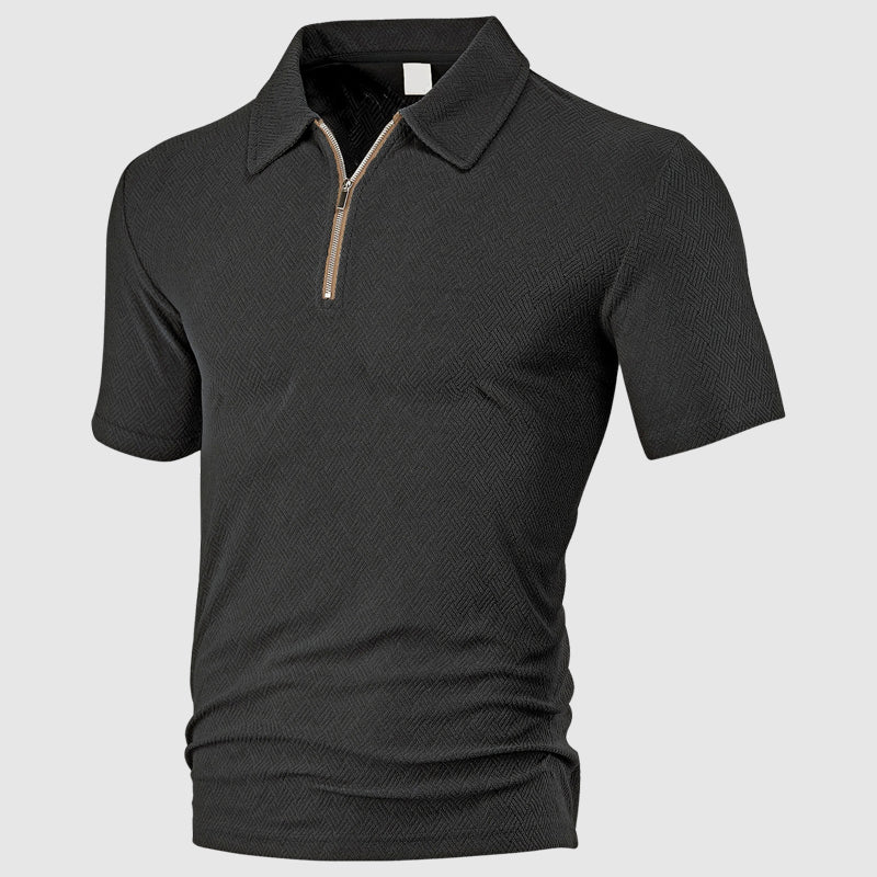 Frank Hardy Textured Zip-Neck Polo Shirt
