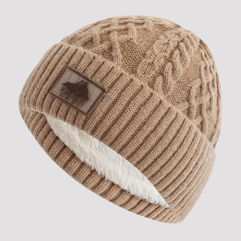 Knit Beanie with Fold-Over Cuff and Fleece Lining