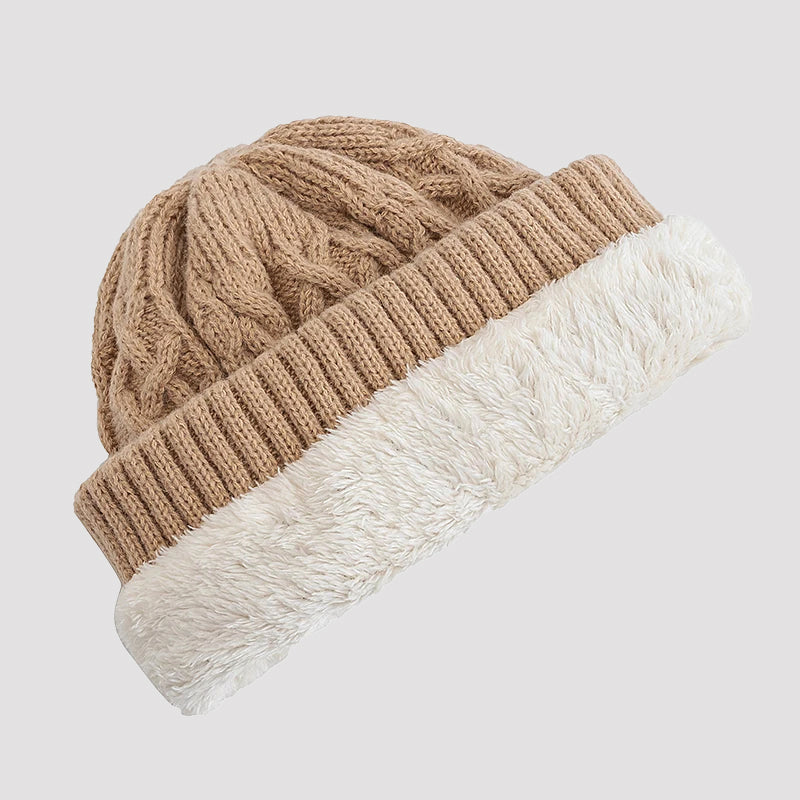 Knit Beanie with Fold-Over Cuff and Fleece Lining