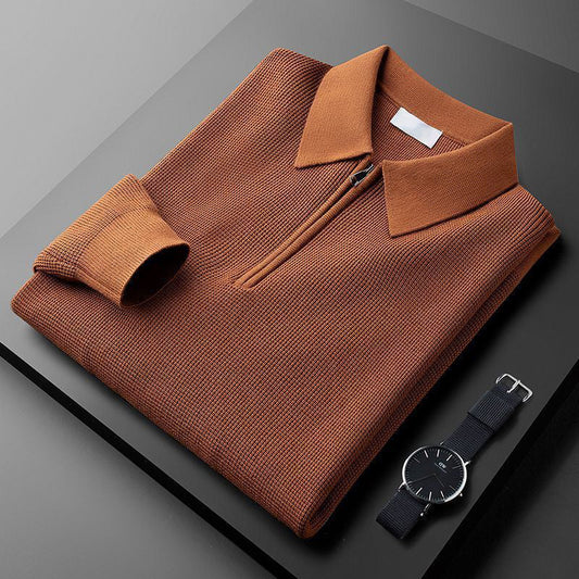 Louis Martin Waffle-Knit Quarter-Zip Polo Shirt