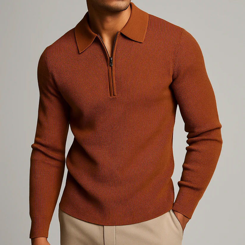 Louis Martin Waffle-Knit Quarter-Zip Polo Shirt