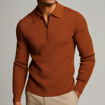 Louis Martin Waffle-Knit Quarter-Zip Polo Shirt