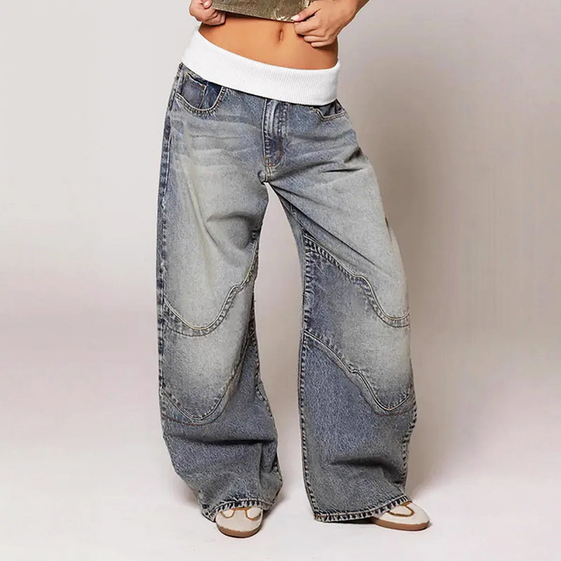 Malin Tassou Contrast Waist Wide Jeans – Avxnue