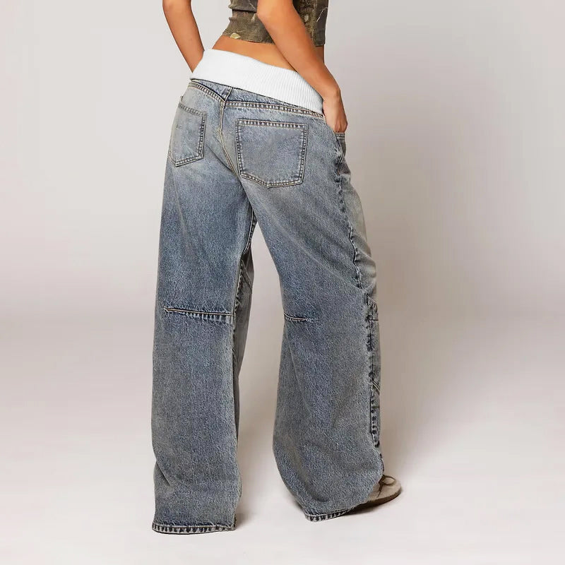 Malin Tassou Contrast Waist Wide Jeans – Avxnue