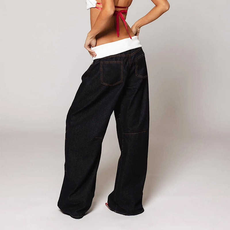 Malin Tassou Contrast Waist Wide Jeans – Avxnue
