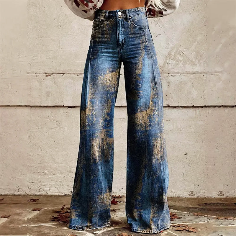 Malin Tassou Flared Jeans with All-Over Pattern