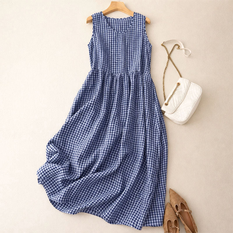 Malin Tassou Sleeveless Check Midi Dress – Avxnue