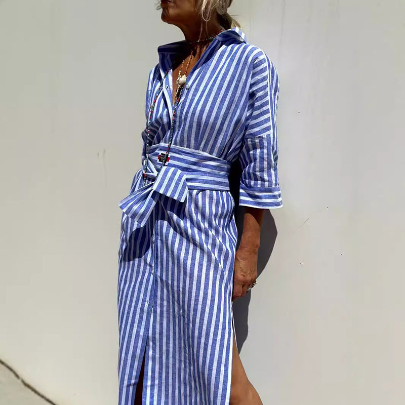 Malin Tassou Striped Shirt Dress with Belt – Avxnue