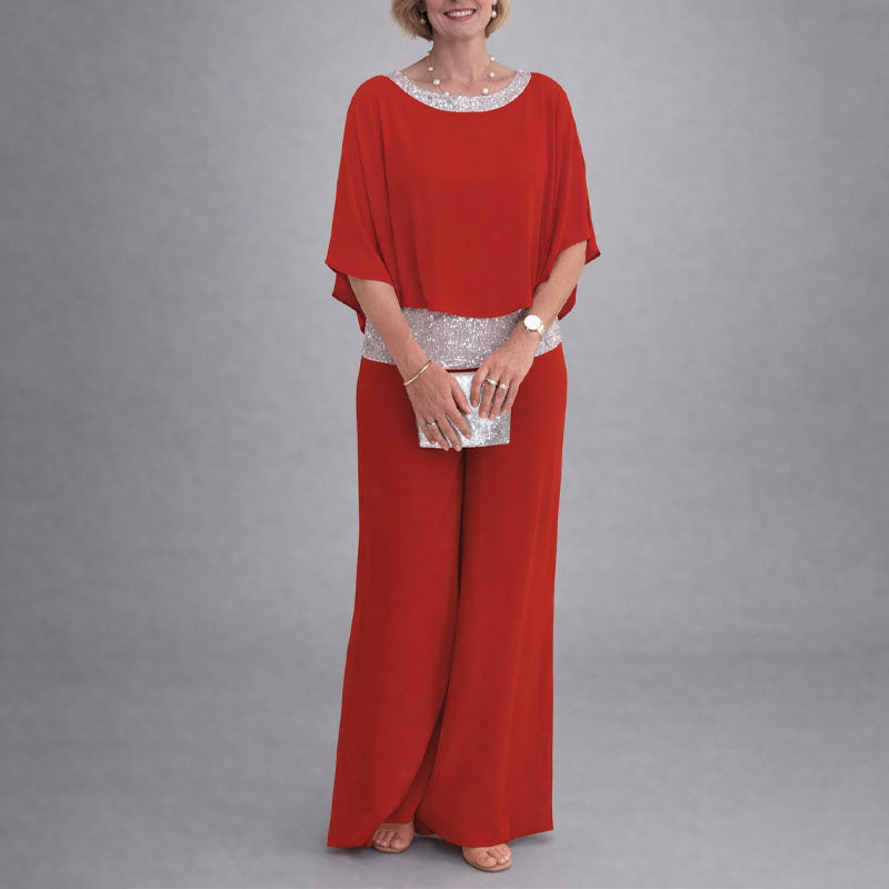 Malin Tassou Two-Piece Set with Sequin Trim Top