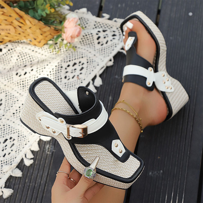 Malin Tassou Wedge Sandals with Buckle Detail