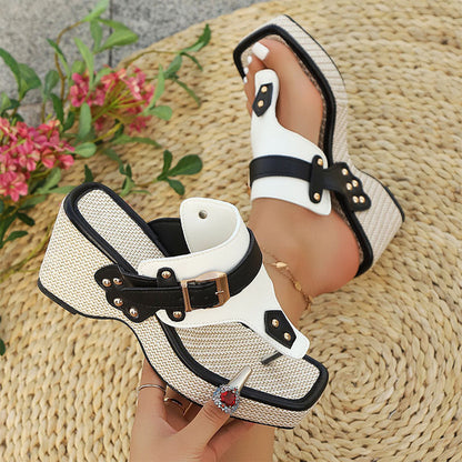 Malin Tassou Wedge Sandals with Buckle Detail