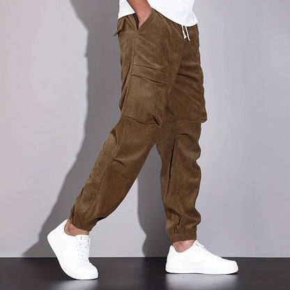 Men’s Corduroy Joggers with Cargo Multi-Pocket Design