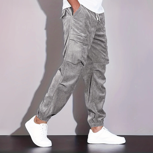 Men’s Corduroy Joggers with Cargo Multi-Pocket Design