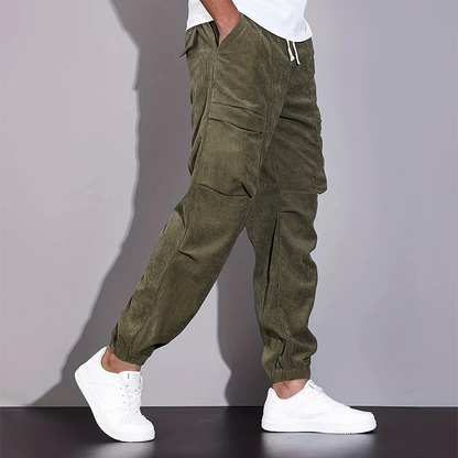 Men’s Corduroy Joggers with Cargo Multi-Pocket Design