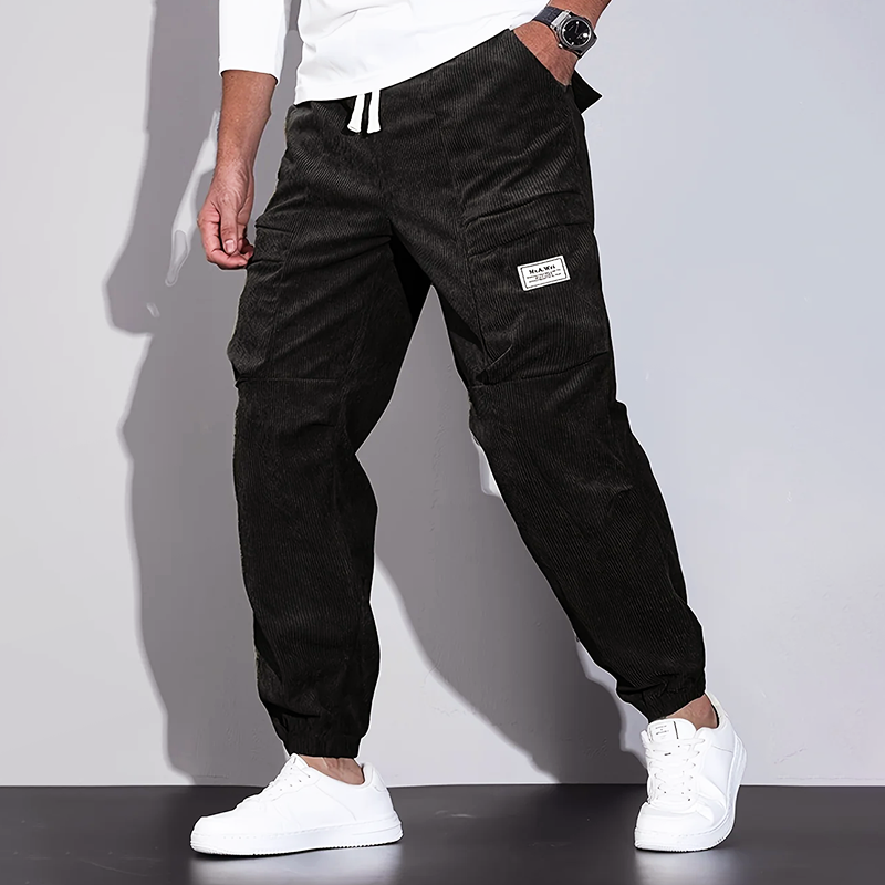 Men’s Corduroy Joggers with Cargo Multi-Pocket Design