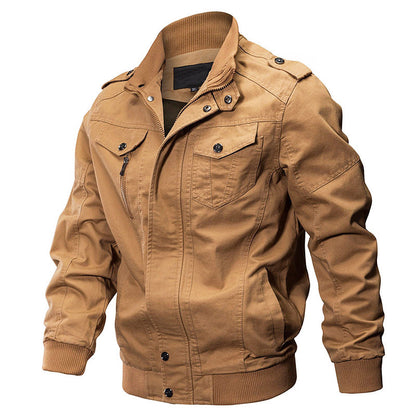 Men’s Cotton Military-Style Bomber Jacket with Zipper Closure