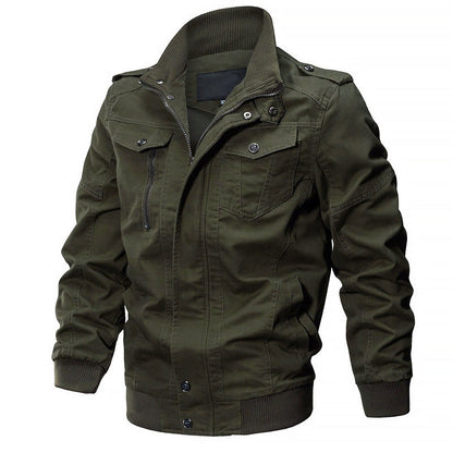Men’s Cotton Military-Style Bomber Jacket with Zipper Closure