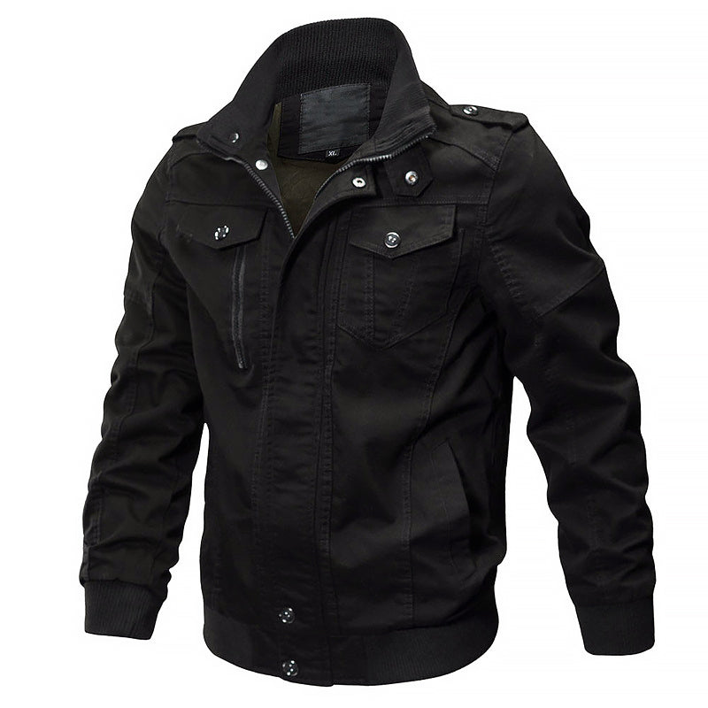 Men’s Cotton Military-Style Bomber Jacket with Zipper Closure