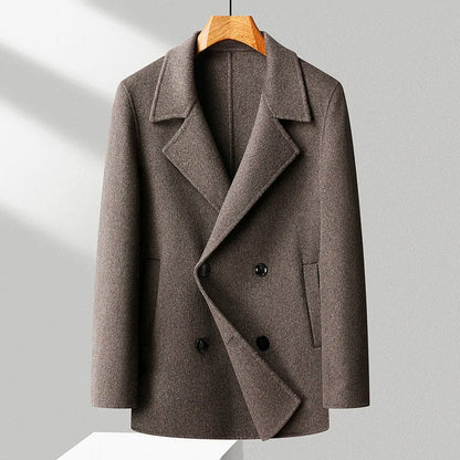 Men’s Double-Breasted Wool Blend Coat with Notched Lapel