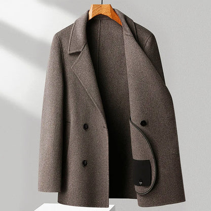 Men’s Double-Breasted Wool Blend Coat with Notched Lapel