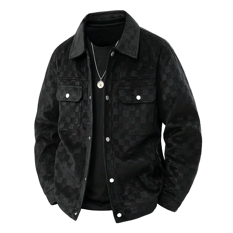 Men’s Faux Suede Jacket with Checkered Pattern
