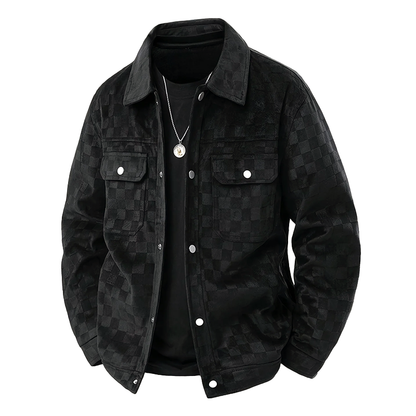 Men’s Faux Suede Jacket with Checkered Pattern
