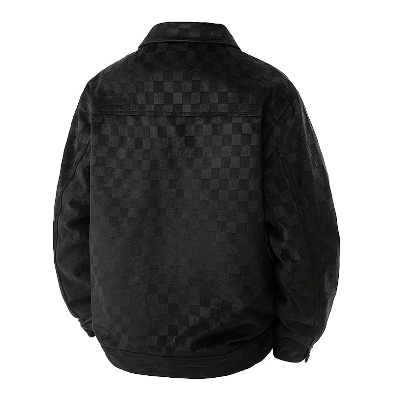 Men’s Faux Suede Jacket with Checkered Pattern