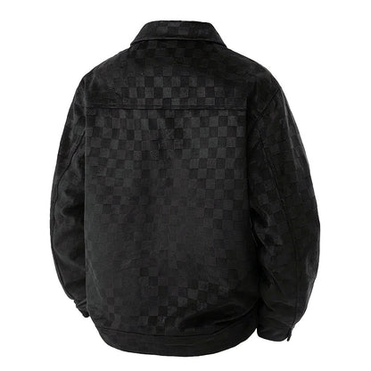 Men’s Faux Suede Jacket with Checkered Pattern