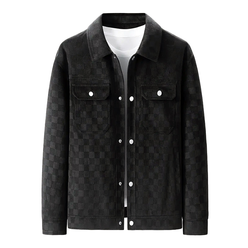 Men’s Faux Suede Jacket with Checkered Pattern
