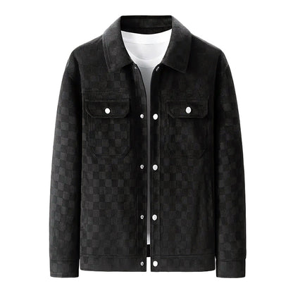 Men’s Faux Suede Jacket with Checkered Pattern