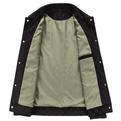 Men’s Faux Suede Jacket with Checkered Pattern