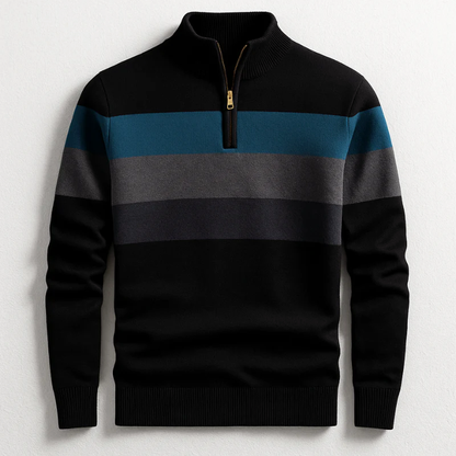 Men’s Half-Zip Knit Sweater with Stripes Detail