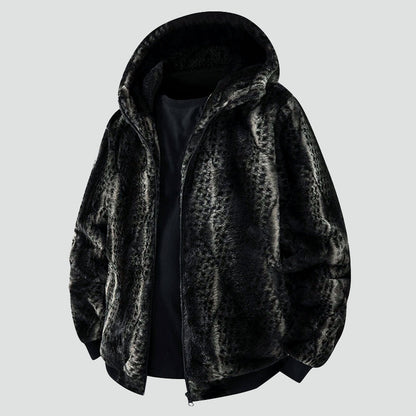 Men’s Hooded Faux Fur Jacket with Zipper Front