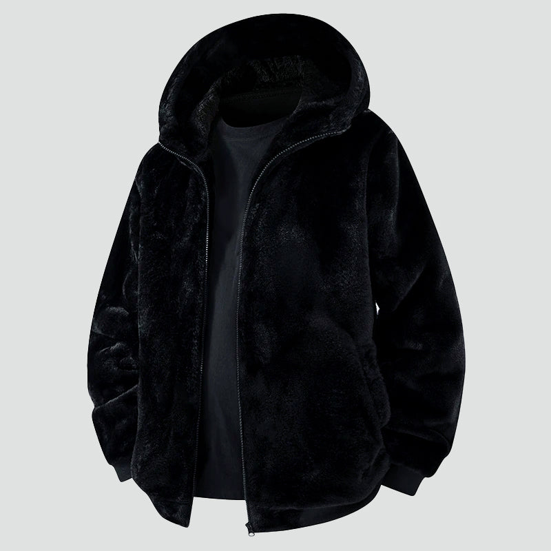 Men’s Hooded Faux Fur Jacket with Zipper Front