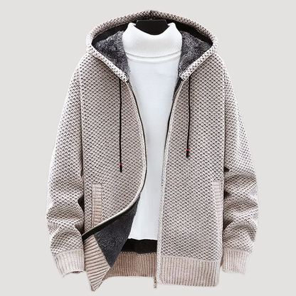 Men’s Jacquard Knit Hoodie with Fleece Lining