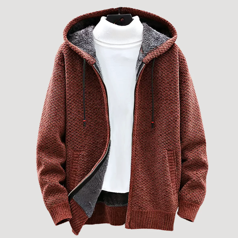 Men’s Jacquard Knit Hoodie with Fleece Lining