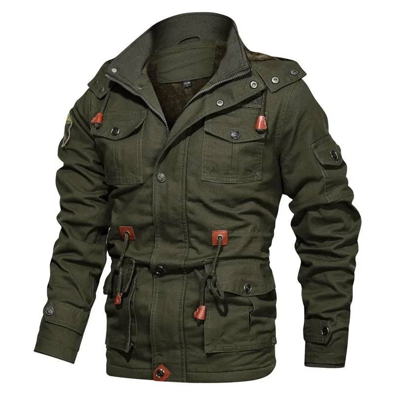 Men’s Military-Style Cotton Jacket with Fleece Lining