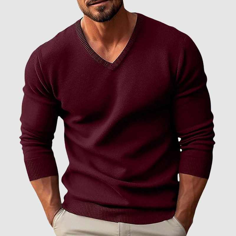 Men’s Slim-Fit Knit Sweater with V-Neckline