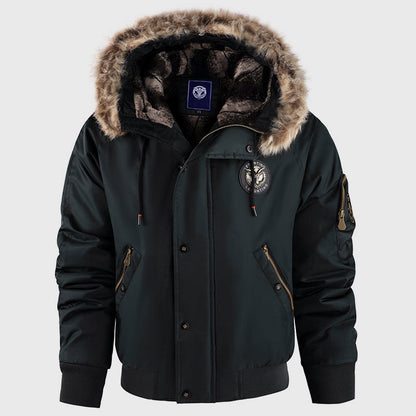Men’s Winter Bomber Jacket with Fur Hood Trim