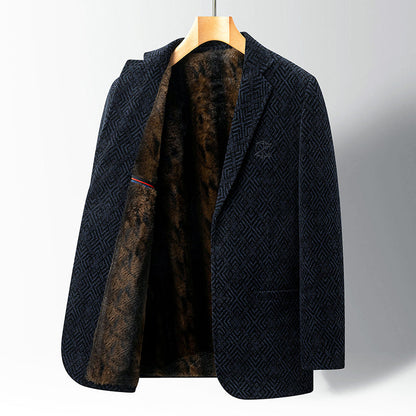 Men’s Winter Coat with Fur Lining and Geometric Pattern