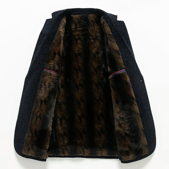 Men’s Winter Coat with Fur Lining and Geometric Pattern