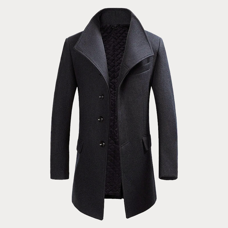 Men’s Winter Merino Wool Blend Coat with High Collar