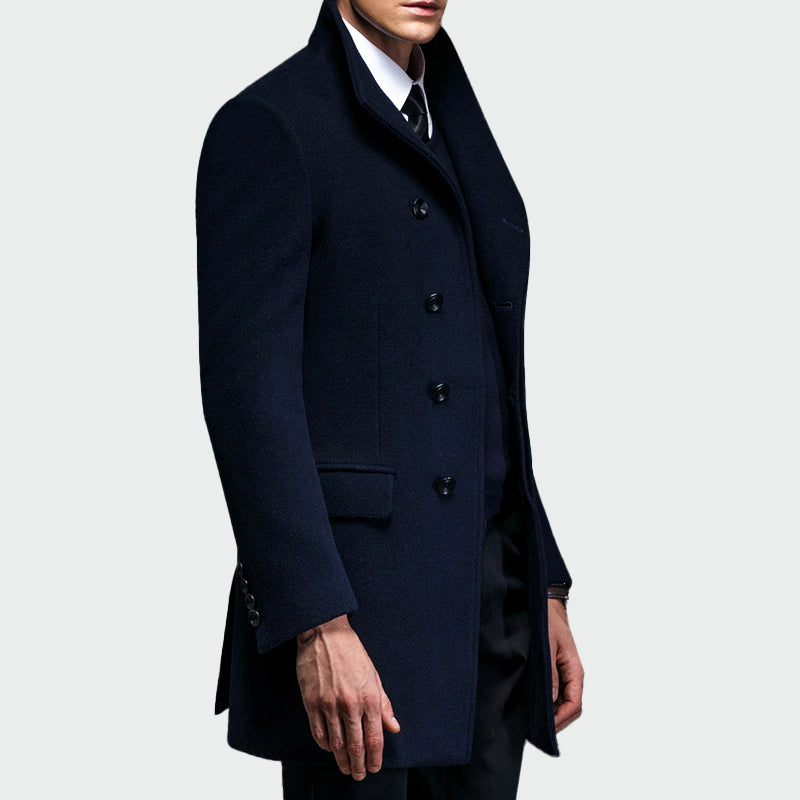 Men’s Winter Merino Wool Blend Coat with High Collar